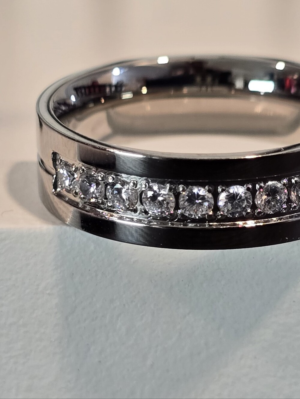 Qorn Iced Out CZ Ring Silver 316L Stainless Steel Diamond Look Gym Proof. 6mm - Picture 4 of 9